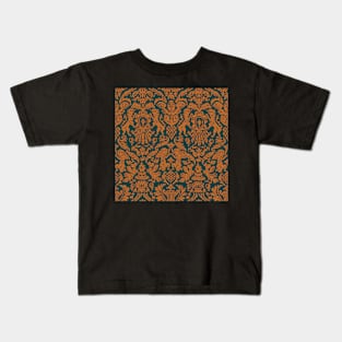 Gold on Teal Weird Medieval Lions, Cherubs, and Skulls Scrollwork Damask Kids T-Shirt